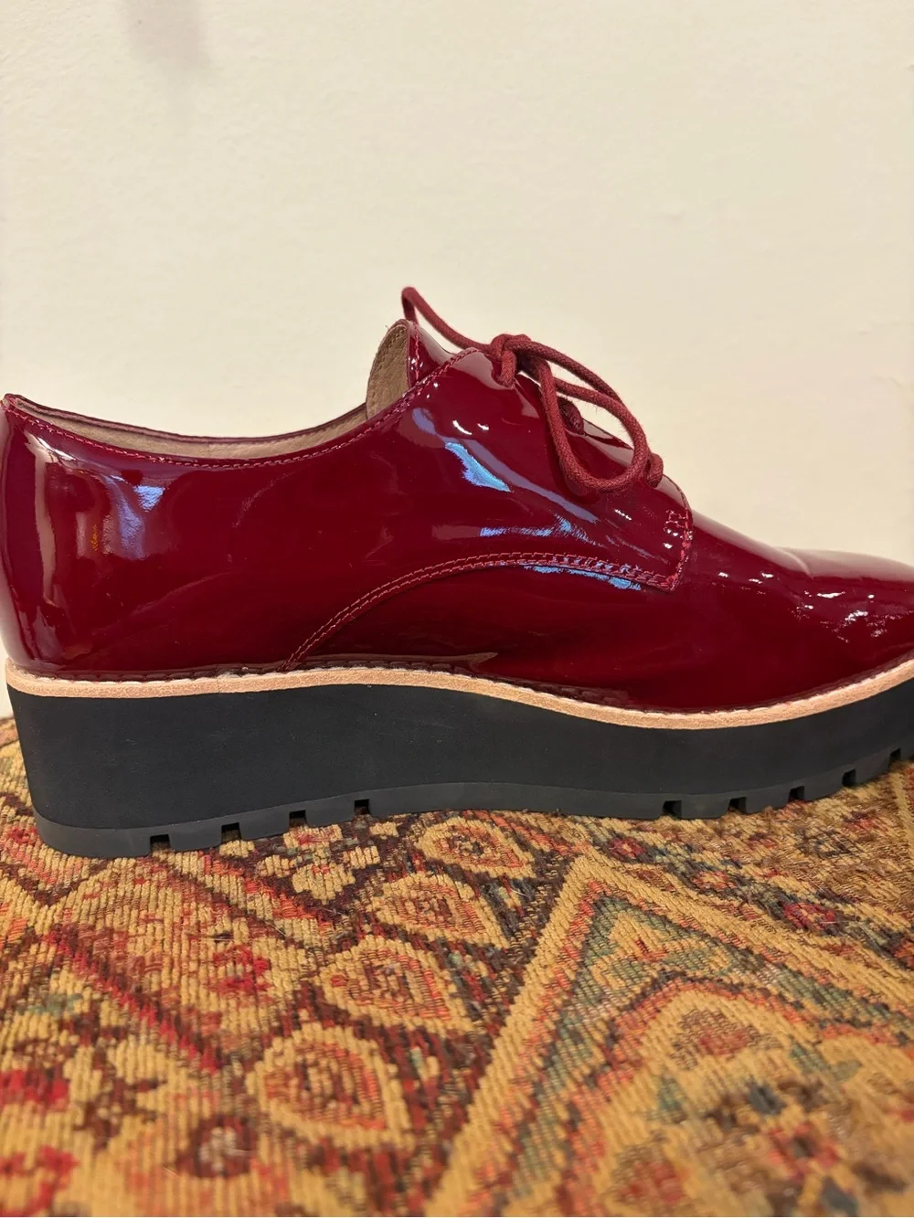 Eileen Fisher Eddy Red Platform Derby Oxford Lace-Up Shoes Size 7.5